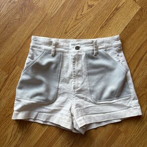 Avec Les Filles cream color block high waisted shorts suede contrast pockets S